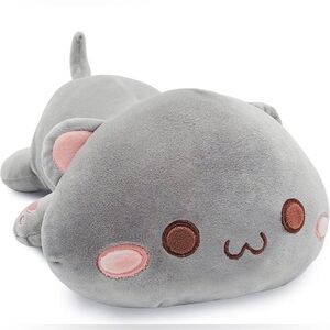 Soft Gray Kitty Cat stuffed plushie with embroidered toe beans